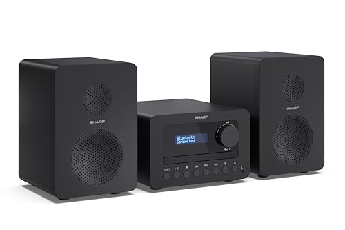SHARP XL-B520D(BK) 40W Hi-Fi-Mikrosystem – Kompakte Stereoanlage mit Bluetooth 5.0, DAB+/UKW-Radio, CD-Player, USB-MP3, Dual-Alarm, 2-Wege-Lautsprecher aus Holz & Fernbedienung – Schwarz