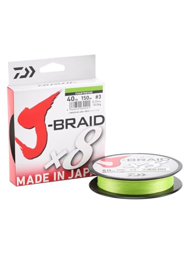 Daiwa J-Braid 8 Braid 0.13mm, 8,0kg/18lbs, 300m Chartreuse, rund geflochtene Angelschnur