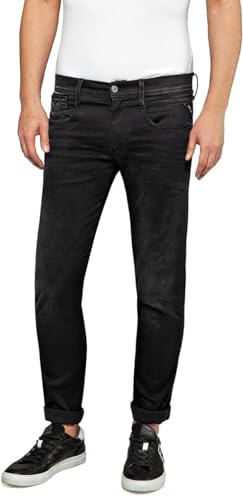 Replay Herren Jeans Anbass Slim-Fit Hyperflex Cloud mit Stretch, Black 098 (Schwarz), 32W / 32L