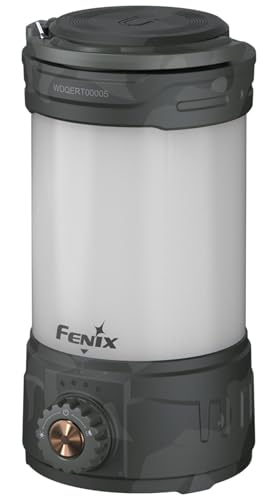 Fenix CL26R Pro LED Campingleuchte Campingausrüstung + Powerbank max. 650 Lumen Weißes und Rotes Licht mit 5.000mAh Akku und USB-C aufladbar Gehäusefarbe Grau Camo