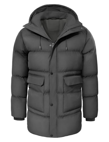 heekpek Herren Winterjacke Outdoor Parka Jacken Lang Männer Warme Winddicht Wasserabweisend Puffer wintermantel mit Kapuze, Dark Grey, L