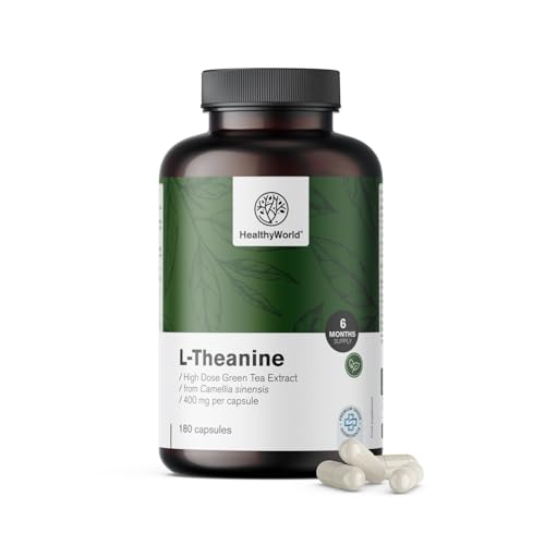 HealthyWorld L-Theanin 400 mg – 180 Kapseln – Grüner-Tee-Extrakt – Hohe Konzentration – Wirksame Aminosäure – Natürliche Unterstützung für den Körper – Vegetarisch und Gentechnikfrei