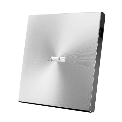 ASUS Computer ZenDrive U9M USB-C externer Ultra SLIM DVD Brenner (inkl. USB-C Kabel, Brennsoftware & Nero Backup App), für Apple MacBooks und Windows PCs/Notebooks, USB 2.0, silber 90DD02A2-M29000