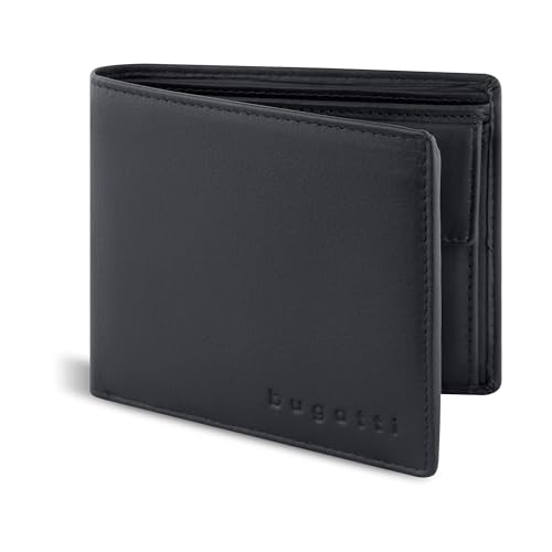bugatti Lima Geldbörse Herren aus Leder, Portemonnaie Querformat mit RFID-Schutz, schwarz