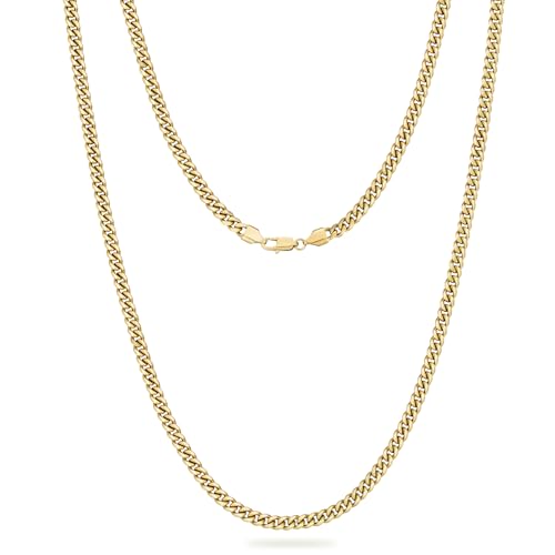 KRKC Herren Halskette, 3mm 14K Gold Vergoldet Edelstahl Panzerkette Cuban-Chain, Nickel-frei Dünne Goldkette für Männer Länge 45-66cm(55.9, 3mm-14K Gold Vergoldet)