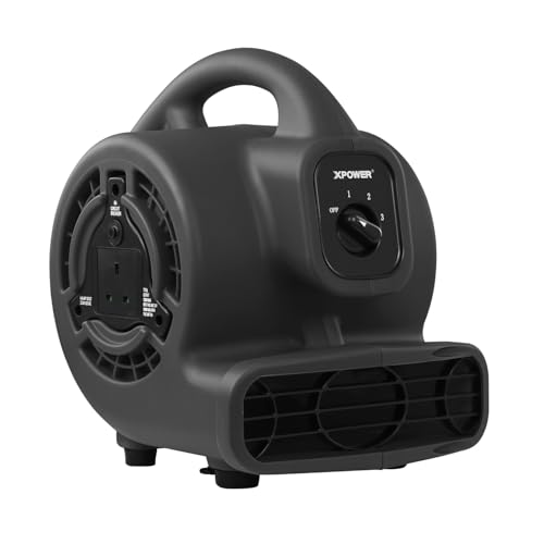 XPower Mighty Centrifugal Air Mover, Carpet Dryer, Floor Fan, Blower, Stackable, Daisy Chain, for Water Damage Restoration, Janitorial, Plumbing, Home Use (Schwarz, P-80A 320CFM)