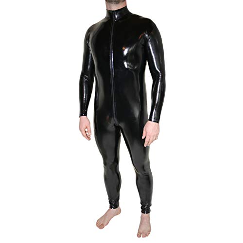 Rubberfashion PVC Lack Catsuit - Ganzkörperanzug - Overall Jumpsuit Herren Langarm - Lack Catsuit ouvert Lack Schwarz XL