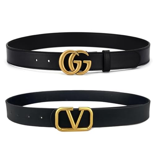AEIXYA 2 Stück Gürtel Y2K,Pu Belt Für Damen Und Herren, Dekorativer Damen Gürtel, Luxuriöses Design, Persönlichkeit, Vielseitiger(V-Schnalle， Gg-Schnalle，105Cm).