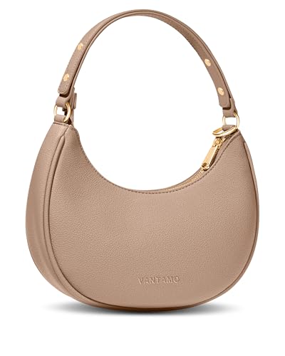 Vantamo Moonbag Clutch – aus Kunstleder mit RFID-Diebstahlschutz und verstellbarem Schultergurt – Luna-Tasche mit goldfarbenen Reißverschlüssen und Clip zum Schutz vor Taschendieben