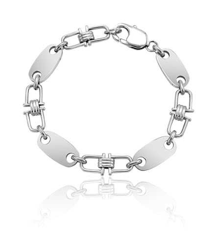 T TAKONE Herren-Plattenkette aus Edelstahl – 23cm Armband, hochwertiges Design, modische Steigbügelkette (Silber)