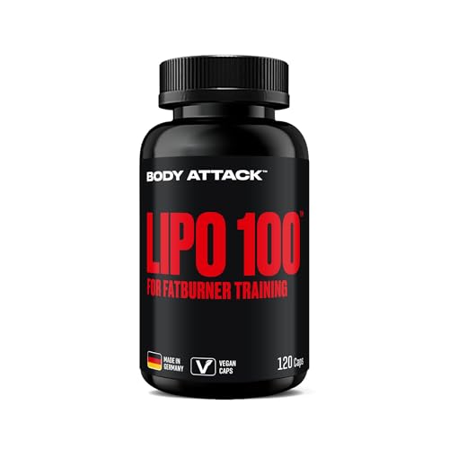 Body Attack LIPO 100-120 Kapseln - Mit Lipocholine®, 200 mg Koffein, Ginseng & Grüner Tee Extrakt - Zusätzliche B-Vitamine und Zink - Für Fatburner-Training & Diät - Made in Germany