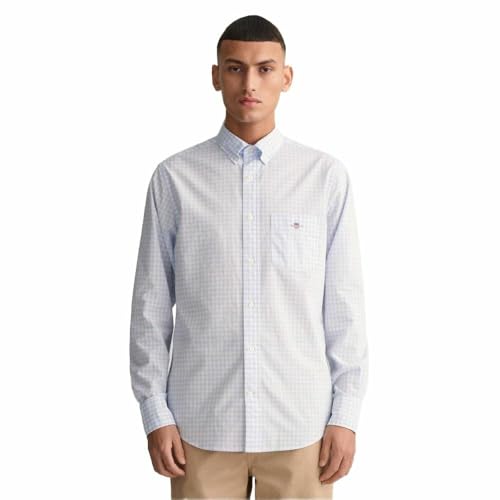 GANT Herren Reg Poplin Gingham Shirt Klassisches Hemd, Light Blue, L EU