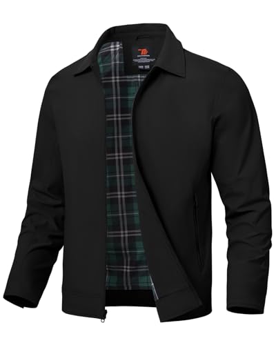 donhobo Herren Jacke Leichte Übergangsjacke Sommer Freizeit Bomberjacke Full Zip Up Outdoorjacke Frühling Herbst Windbreaker mit Reißverschlusstaschen, Schwarz, XXL