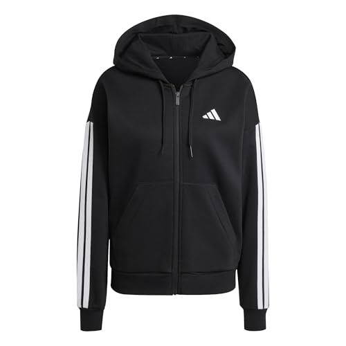 adidas Damen Essentials 3-Stripes Full-Zip Fleece Hoodie, Black, XL