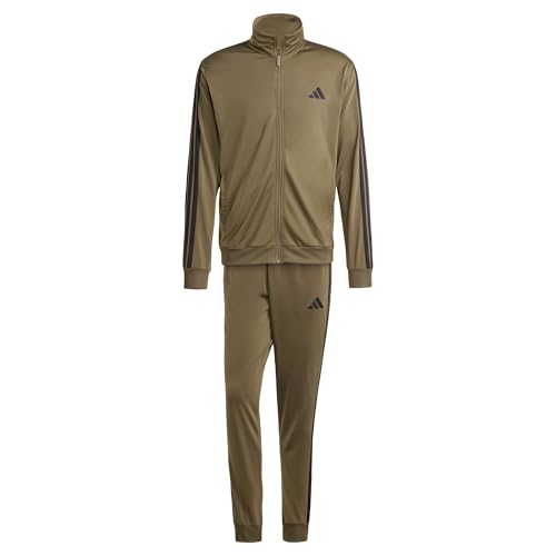 adidas Herren SPORTSWEAR BASIC 3 STRIPES TRICOT TRACKSUIT, Olive Strata, L
