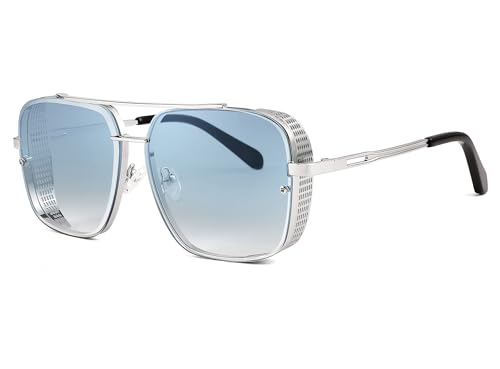 FEISEDY Vintage 70er 80er Sonnenbrille Herren Square Steampunk Brille Groß mit Metall Rahmen und UV400 Schutz B2894