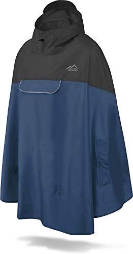 normani Unisex Regenponcho - Wind und Wasserdicht mit Bauchtasche, 3M Refelktoren und seitlichen Eingriffen Farbe Black/Navy Größe XXL-3XL