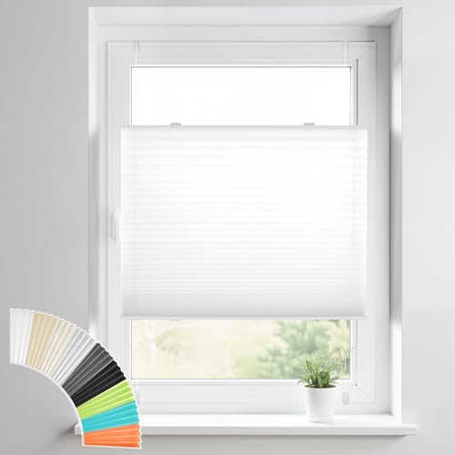 HOMEDEMO Plissee Klemmfix ohne Bohren Jalousien, Weiß, 35x100cm(BxH), Plisseerollo Fensterrollo mit Klemmträger, Faltrollo Klemmrollo Sicht-und Sonnenschutz Rollos für Fenster & Tür