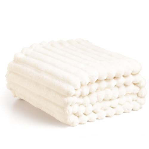 Bibykivn Kuscheldecke Flauschig – Weiche Fleecedecke als Sofadecke & Tagesdecke, Kuschelige Überwurfdecke für Sofa, Bett & Sessel – Flauschige Wohndecke für Zuhause (Weiß, 150x200 cm)