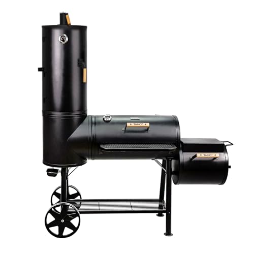TAINO CHIEF 130 XXL Smoker 130kg BBQ GRILLWAGEN Holzkohle Grillkamin 3,5 mm Stahl PROFI-QUALITÄT Räucherofen (130 kg Smoker)