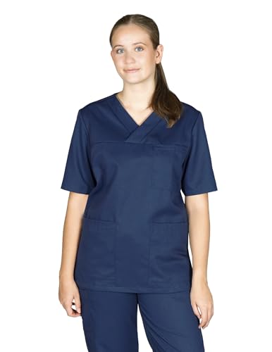 NYBO Kasack Kurzarm Damen & Herren | Atmungsaktiv, Strapazierfähig Schlupfkasack mit 3 Taschen | OEKO-TEX | Medizinische Berufsbekleidung | Pflege Kleidung | Unisex Arbeitskleidung | Marine, M