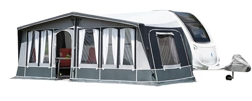 DWT Prime Air HQ mit 240cm Tiefe Wohnwagen Vorzelt, aufblasbar, Texolan 150 HQ, teilbare Vorderwand, Air-In-System, inkl. Höhen-Ausgleichs-Blocks, Größe:Gr. 41 Umlaufmaß 931-955 cm