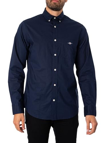 GANT Herren Reg Poplin Shirt Klassisches Hemd, Marine, L EU