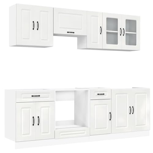 vidaXL 8-TLG. Küchenschrank-Set Kalmar Hochglanz-Weiß Holzwerkstoff, Küchenzeile Einbauküche, Schrank-Set, Unterschrank, Küchenschrank, Hängeschrank