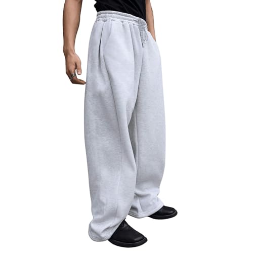 Jogginghose Herren Baggy Einfarbig Hosen Weites Bein Sweatpants Elastische Taille Trainingshose Lang Sporthose mit Taschen und gummizug Sporthosen Bequeme Freizeithose Y2k Streetwear Herbst Winter