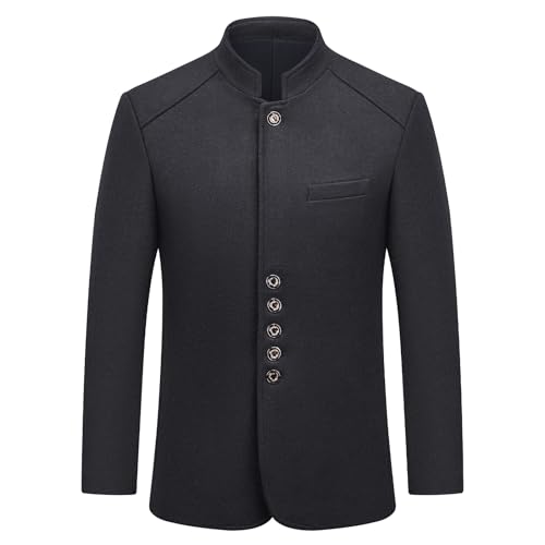 KUDMOL Herrenmantel Stehkragen Wollmischung Trenchcoat Klassischer Vintage einreihiger Wintermantel(Schwarz,XL)