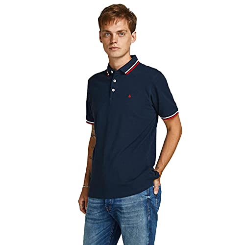 JACK & JONES Herren Klassische Pique Knit Baumwolle Polo-Shirt - Marine - L