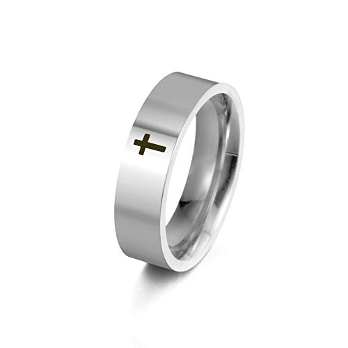 Dreamtimes Edelstahl Kreuz Ring - Lord Jesus Christus Kreuz Ring Gebetsschmuck für Herren Damen, Silber, 19MM