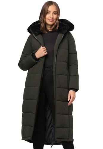 Navahoo Damen Wintermantel (XS-XXL) - Kapuze & Fell abnehmbar, Teddyfell innen, Lange Winterjacke, Warme Jacke Frauen B990 (XXL, Olive)