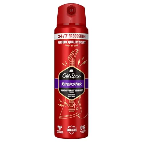 Old Spice Rockstar Deospray für Männer 150 ml, 24/7 Frischhh bei täglicher Anwendung, lang anhaltender Duft in Parfumqualität, Schutz vor Gerüchen, Ohne Aluminiumsalze, unsichtbar auf Schwarz und Weiß