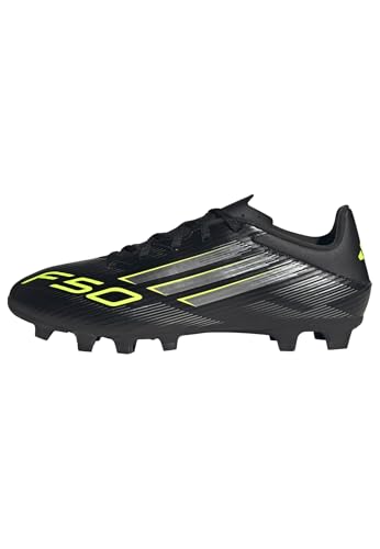 adidas Unisex F50 Club Firm Ground/Multi Ground Football Boots, Core Black/Iron Metallic/Lucid Lemon, 43 1/3 EU
