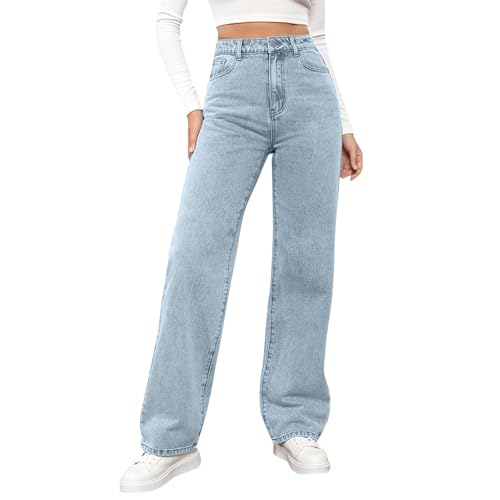 WDCHAOYUE Damen Hosen, Sommer Jeans Leicht, Leichte Sommerjeans Damen, Stretch Hose Freizeit, High Waist, Wide Leg Hose, Freizeithose