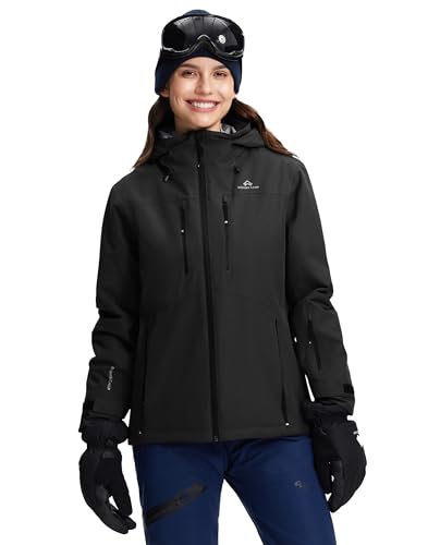 Pioneer Camp Winterjacke Damen Wasserdicht 20000mm H2O Winddichte Atmungsaktive Schneejacke mit Kapuze(Black;M)