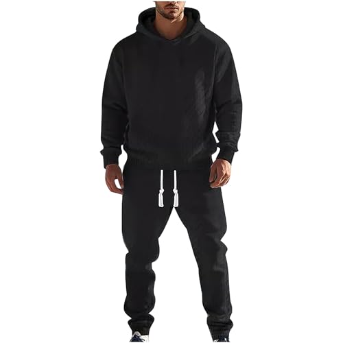 amropi Trainingsanzug Herren Jacquard Jogginganzug Kapuzenpullover und Jogginghose Sportbekleidung Schwarz, XL