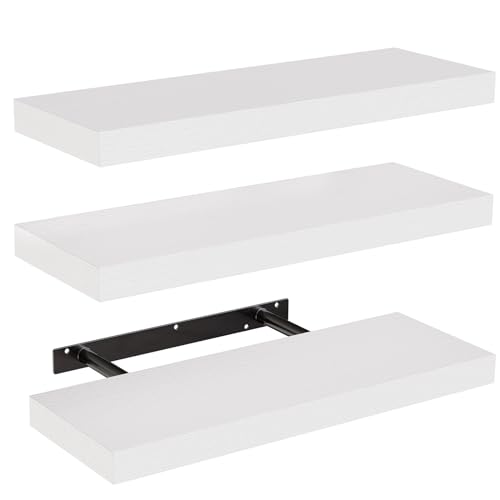 STOREMIC Wandregal, Regale Weiß Wand 40cm, 3er-Set Schweberegal Weiss, Moderne dekorative Regalbrettmit sauber Verarbeitet für Schlafzimmer, Küche, Büro, Wohnzimmer usw