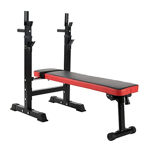 Ultrasport Unisex – Erwachsene Hantelbank mit Ablage, mit Dip-Barren-Vorrichtung, Schwarz/Rot, 110x55x117 cm