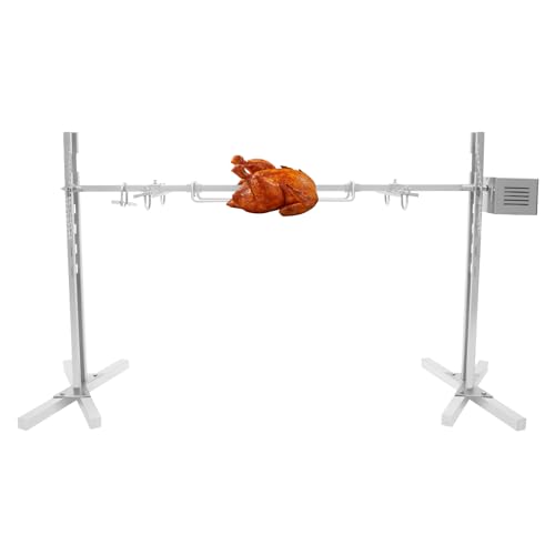 KANBCNG Rostfreier Stahl Elektrische Grillrost 360°Drehung Schaschlikgrill mit Motor Belastbarkeit 40 kg 5 Gänge Höhenverstell Länge der Spinnrute 134,62 cm Abnehmbare Drehspieß Grill Hähnchengrill