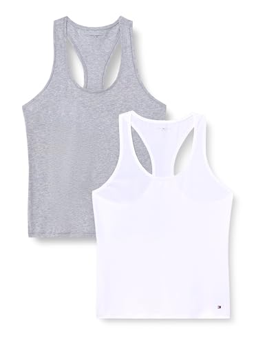 Tommy Hilfiger Damen 2er Pack Tank Tops mit Stretch, Mehrfarbig (White/ Light Grey Hthr), L