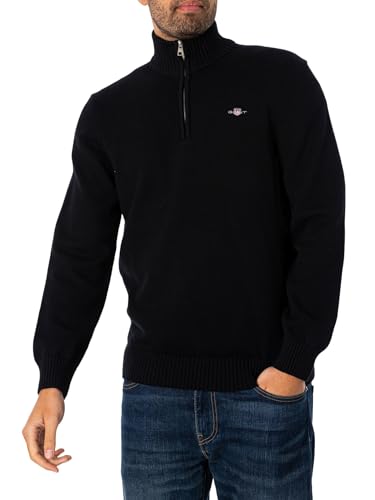 GANT Herren Casual Cotton Halfzip Pullover, Schwarz, L EU
