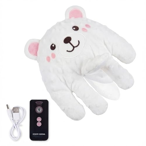 H.V. 3-in-1 Beruhigungshilfe „Weißer Bär“ – Manuelle Klopfbewegung mit Fernbedienung (3 Stufen), inkl. Mikrowellen-Wärmekissen, abnehmbarer Bezug waschbar, kein Schlafprodukt