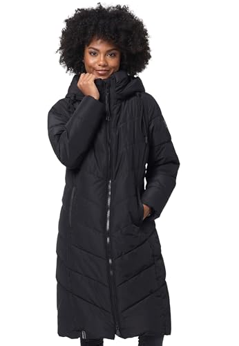 Navahoo Damen Winterjacke lang Stepp Winter Jacke gesteppt Kapuze B982 [B982-Sahnekatz-Schwarz-Gr.XL]