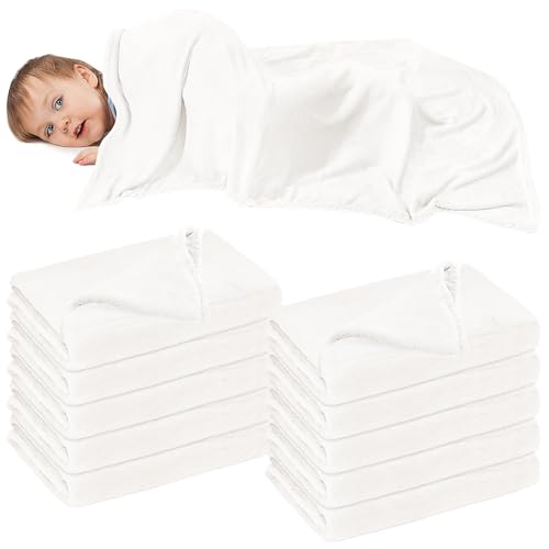 10er Set Kuscheldecke Flauschig Decke für Kinder, 100 x 150 cm Weiß Fleecedecke Warm, überwurfdecke Musselin für Sofa Reisen Picknick Kindergärten und Outdoor
