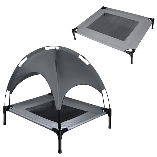 FIVMEN Hundebett mit Baldachin Hundeliege Outdoor 2 in 1 Haustierbett Hundesofa Erhöhtes Katzenliege Katzenbett für Katzen und Kleine Große Hunde, 76x76x61cm