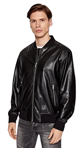 A|X ARMANI EXCHANGE Herren Bomberjacke aus Eco-Leder mit Logopatch Jacke, schwarz, X-Large