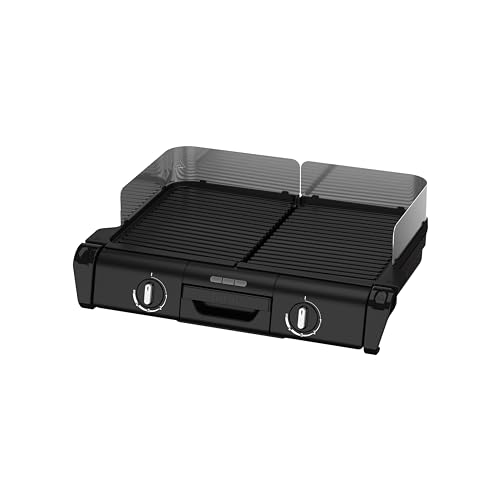 Tefal BBQ Family Elektrischer Tischgrill, 2 getrennte Grillflächen, 2 Thermostate, antihaftbeschichtete Alu-Druckguss Grillplatten, spülmaschinengeeignet, extra tiefe Rillen, Schwarz/Silber, TG800N10