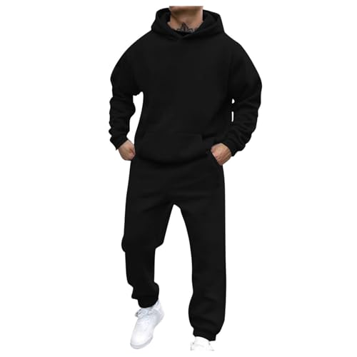 Generisch Jogginganzug Herren Trainingsanzug Freizeitanzug Baggy Sportanzug Einfarbig Hoodie und Jogginghose Set mit Kapuze mit Taschen 2-Teilig Gym Fitness Kapuzenpullover Y2K Baumwolle Atmungsaktiv